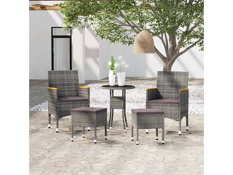 Salon de jardin 5 pcs Résine tressée Gris BE98004