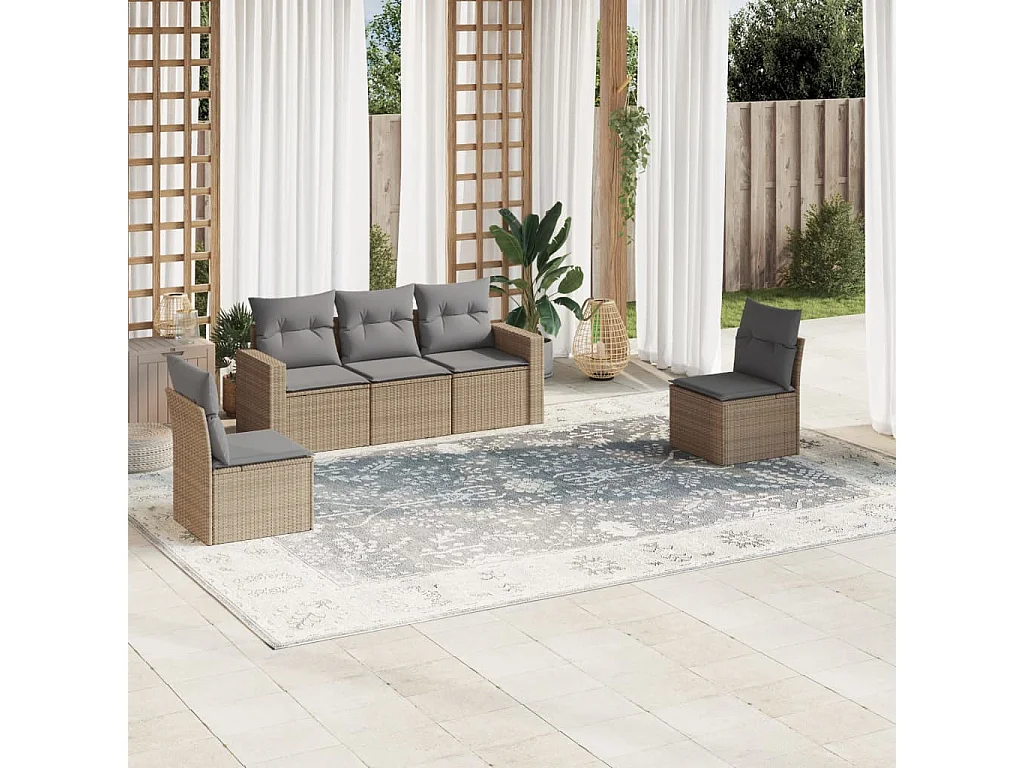 Salon de jardin avec coussins 5 pcs beige résine tressée BE43353