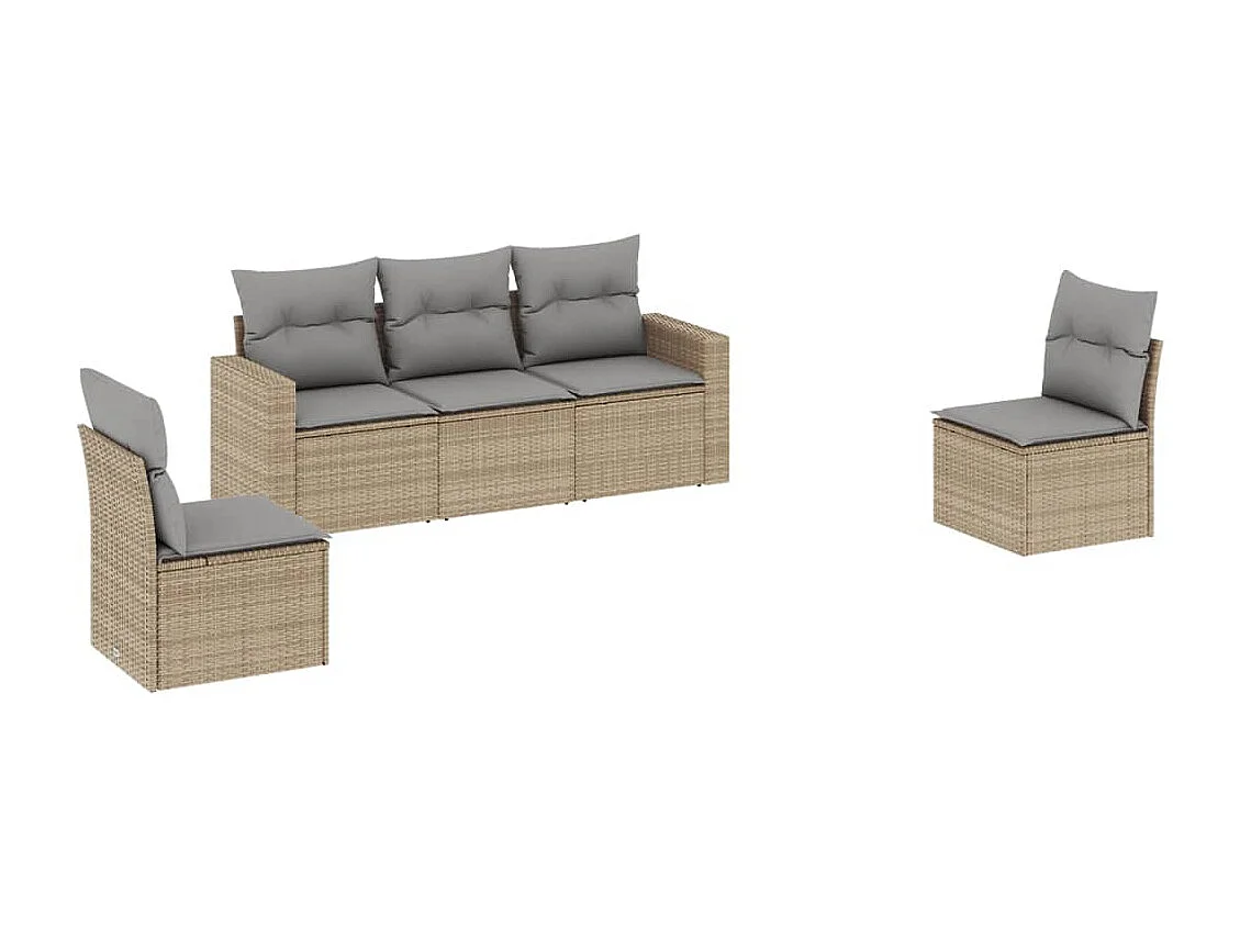 Salon de jardin avec coussins 5 pcs beige résine tressée BE43353