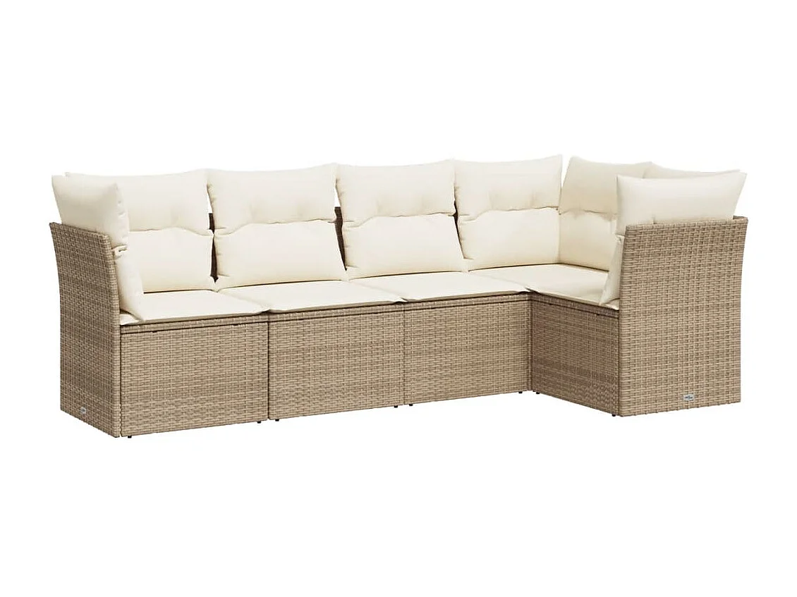 5-tlg. Garten-Sofagarnitur,Gartenmöbel-Set mit Kissen Beige Poly Rattan -gkd858321