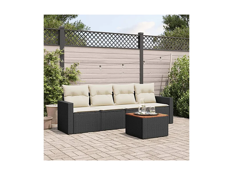 5-tlg. Garten-Sofagarnitur,Gartenmöbel-Set mit Kissen Schwarz Poly Rattan -gkd920490