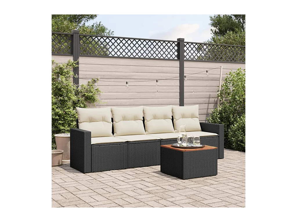 Salon de jardin 5 pcs avec coussins noir résine tressée BE46306