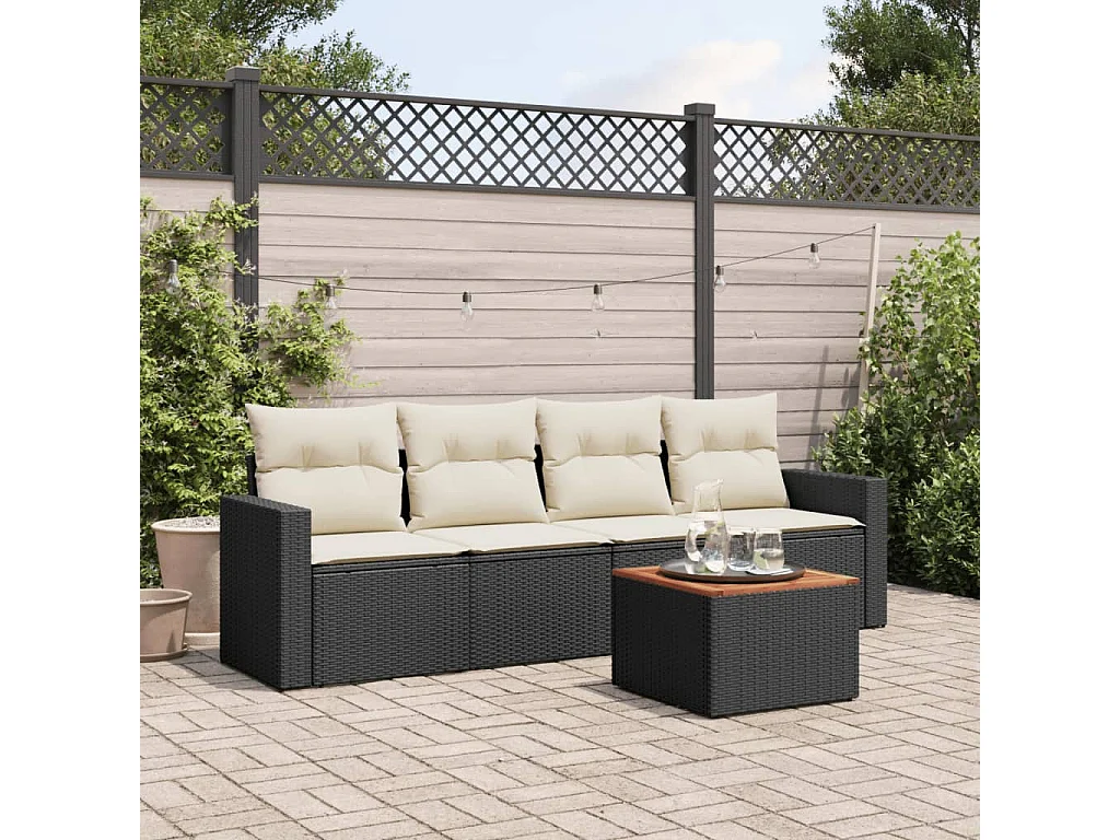 5-delige Loungeset met kussens poly rattan zwart NL64772