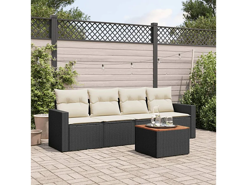 5-tlg. Garten-Sofagarnitur,Gartenmöbel-Set mit Kissen Schwarz Poly Rattan -gkd920490