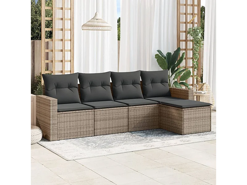 5-tlg. Garten-Sofagarnitur,Gartenmöbel-Set mit Kissen Grau Poly Rattan -gkd994501