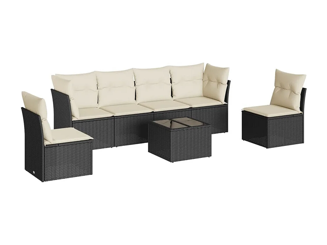 7-tlg. Garten-Sofagarnitur,Gartenmöbel-Set mit Kissen Schwarz Poly Rattan -gkd284499