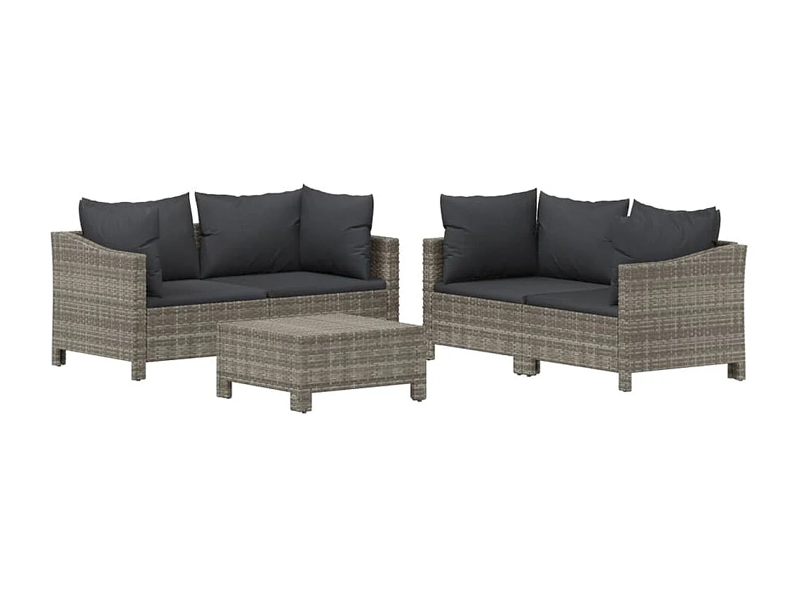 5-tlg. Garten-Sitzgruppe: Sofa + Tisch | Garten-Lounge-Set mit Kissen Grau Poly Rattan -GKD737804