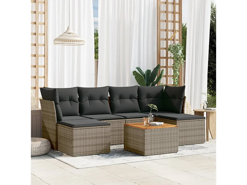 7-tlg. Garten-Sofagarnitur,Gartenmöbel-Set mit Kissen Grau Poly Rattan -gkd760787