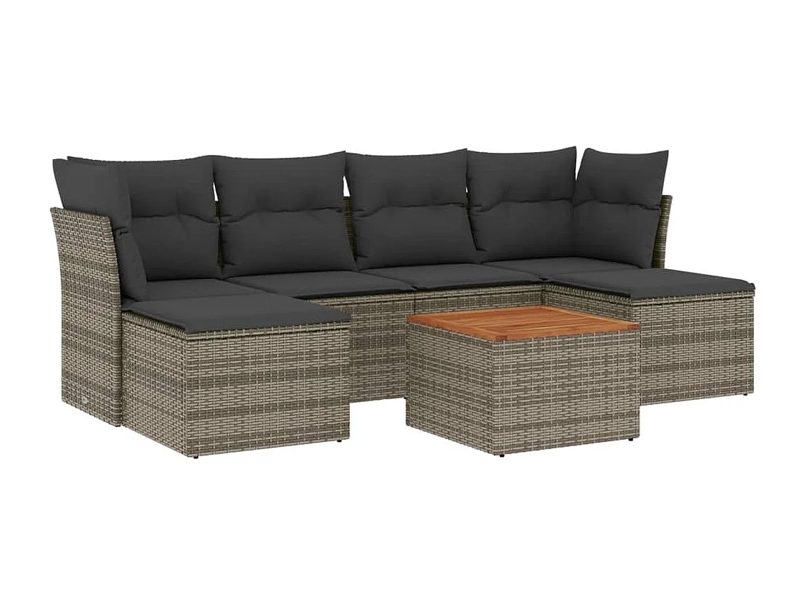 7-tlg. Garten-Sofagarnitur,Gartenmöbel-Set mit Kissen Grau Poly Rattan -gkd760787