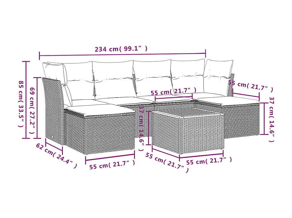 7-tlg. Garten-Sofagarnitur,Gartenmöbel-Set mit Kissen Grau Poly Rattan -gkd760787