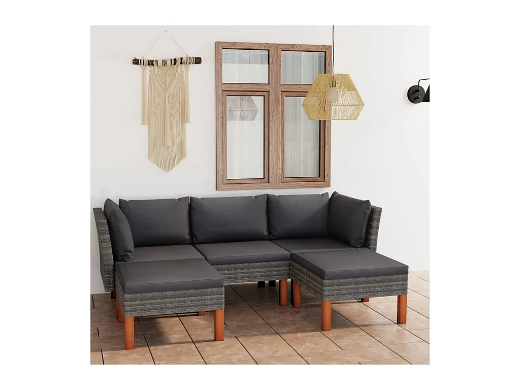 Salon de jardin 5 pcs avec coussins Résine tressée Gris BE14768