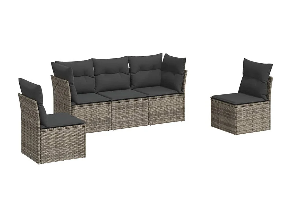 Salon de jardin 5 pcs avec coussins gris résine tressée BE29977