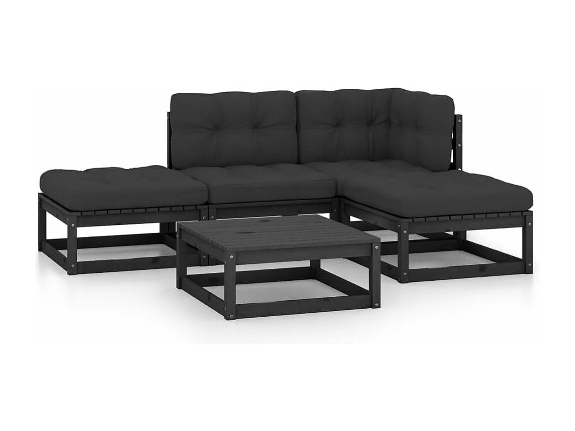 5-tlg. Garten-Sitzgruppe: Sofa + Tisch | Garten-Lounge-Set mit Kissen Massivholz Kiefer -GKD295784