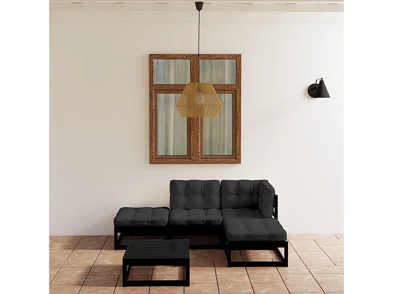 5-tlg. Garten-Sitzgruppe: Sofa + Tisch | Garten-Lounge-Set mit Kissen Massivholz Kiefer -GKD295784