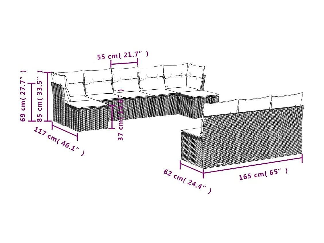 10 pzas Salón de jardín con cojines beige ratán sintético ES42032