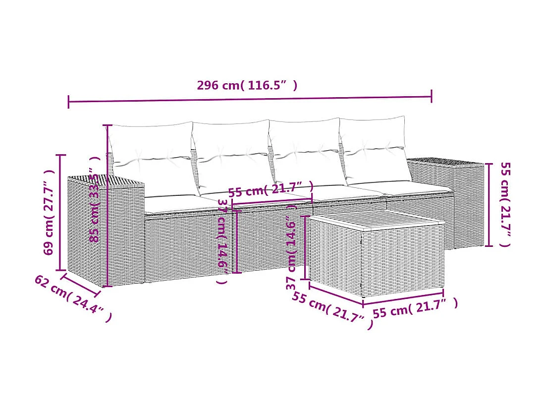 5-tlg. Garten-Sofagarnitur,Gartenmöbel-Set mit Kissen Beige Poly Rattan -gkd331646