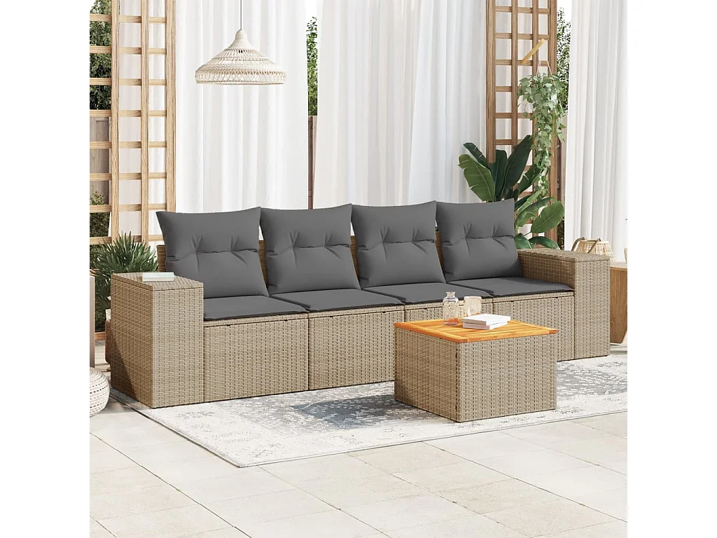5-tlg. Garten-Sofagarnitur,Gartenmöbel-Set mit Kissen Beige Poly Rattan -gkd331646
