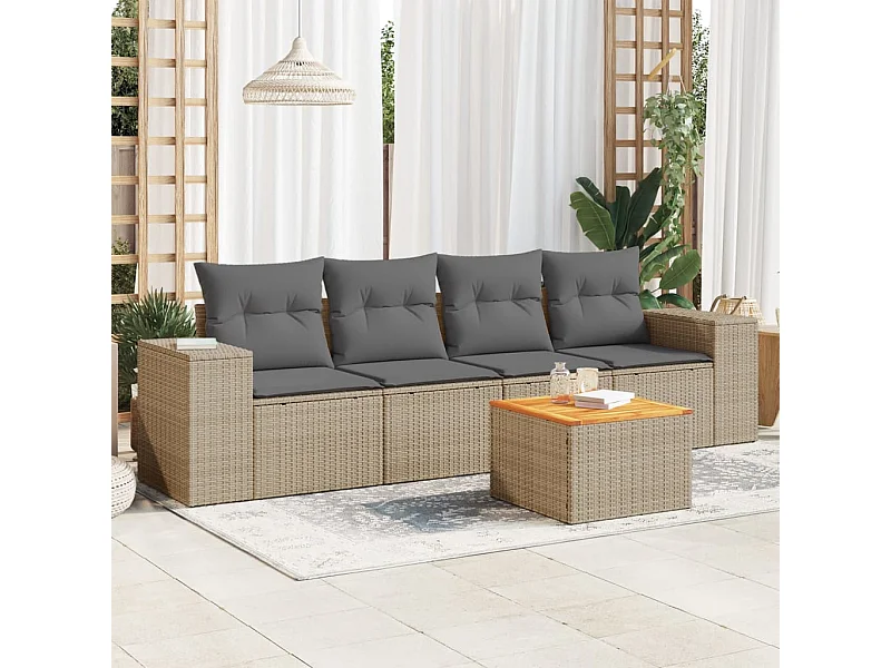 5-tlg. Garten-Sofagarnitur,Gartenmöbel-Set mit Kissen Beige Poly Rattan -gkd331646