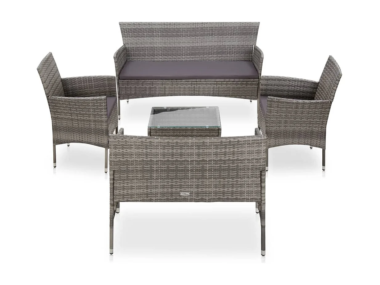 5-tlg. Garten-Sitzgruppe: Sofa + Tisch | Garten-Lounge-Set mit Auflagen Poly Rattan Grau -GKD858213