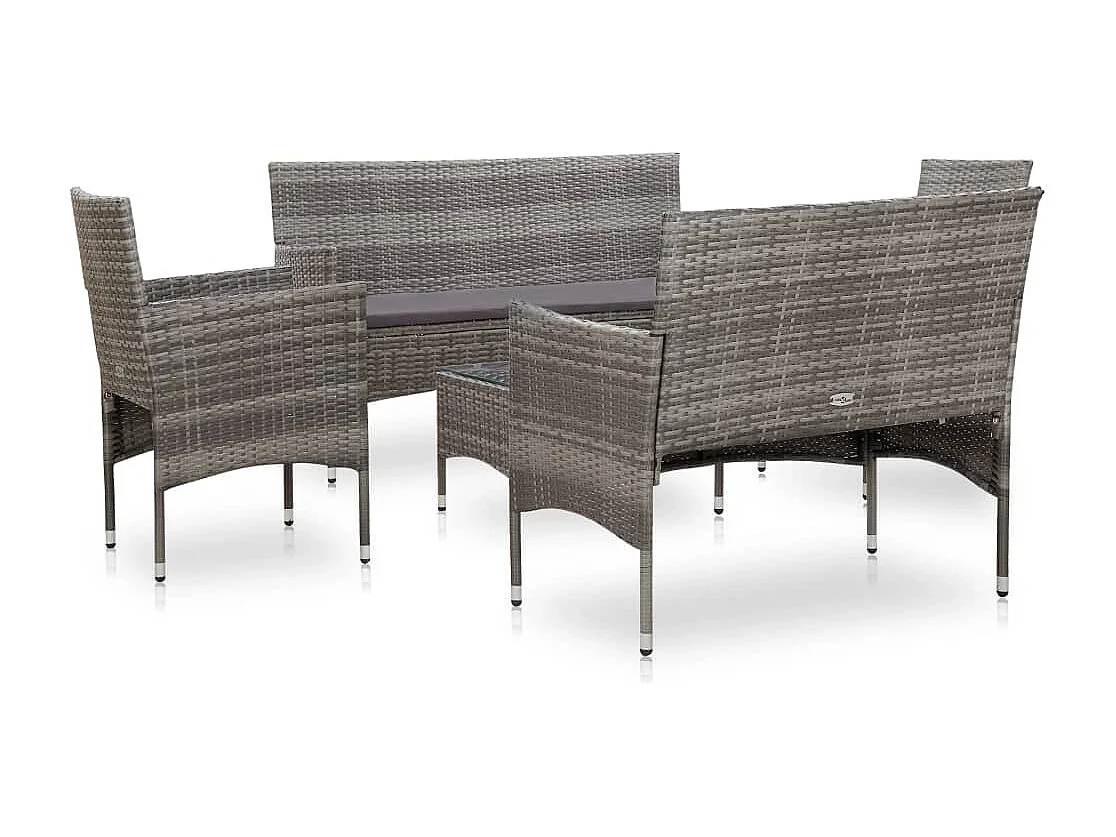 Salon de jardin 5 pcs avec coussins Résine tressée Gris BE49165