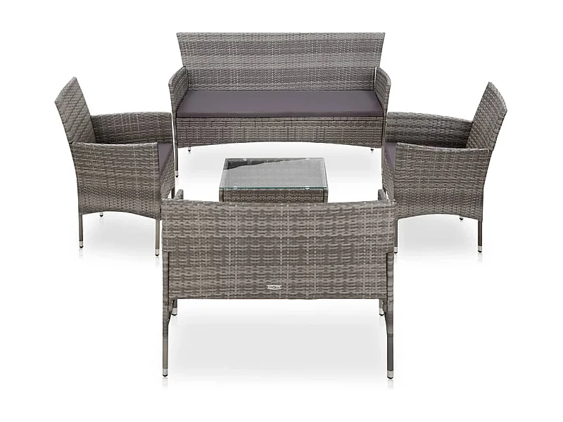 Salon de jardin 5 pcs avec coussins Résine tressée Gris BE49165