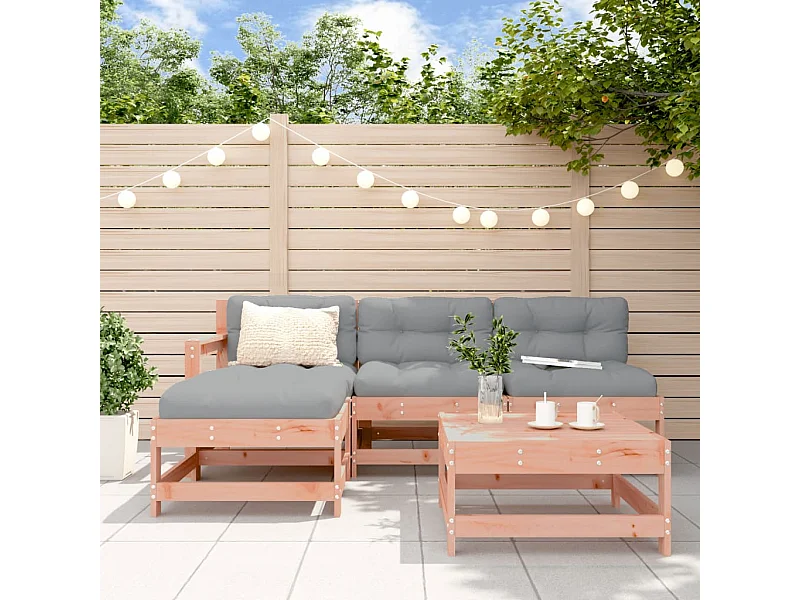 5-tlg. Garten-Sitzgruppe: Sofa + Tisch | Garten-Lounge-Set mit Kissen Massivholz Douglasie -GKD983393
