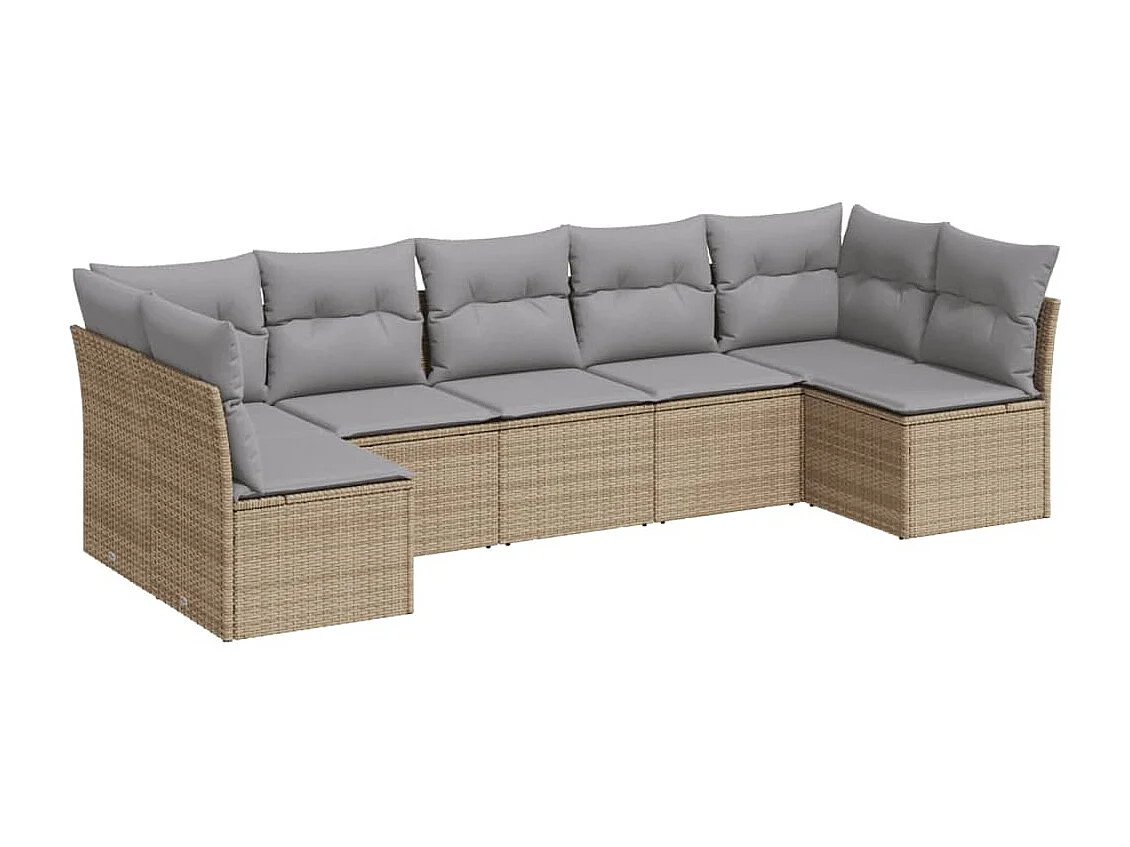 7-tlg. Garten-Sofagarnitur,Gartenmöbel-Set mit Kissen Beige Poly Rattan -gkd264395