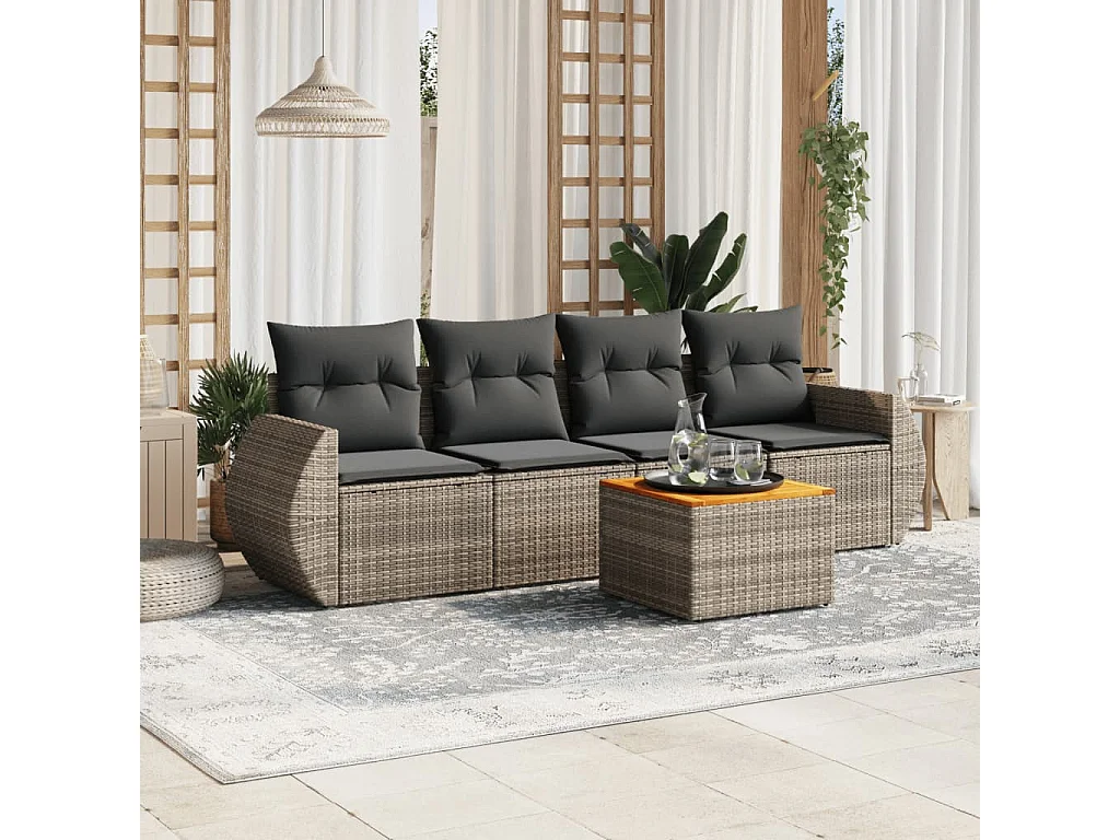 5-delige Loungeset met kussens poly rattan grijs NL53639