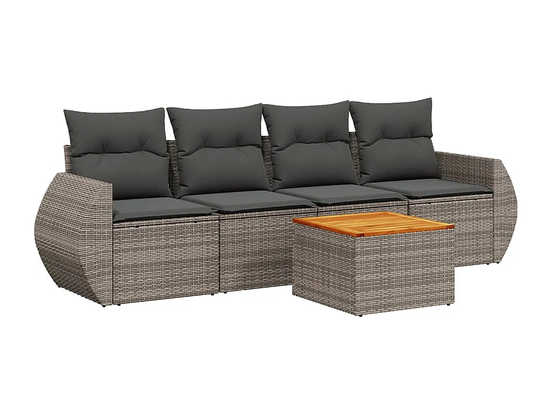 5-delige Loungeset met kussens poly rattan grijs NL53639