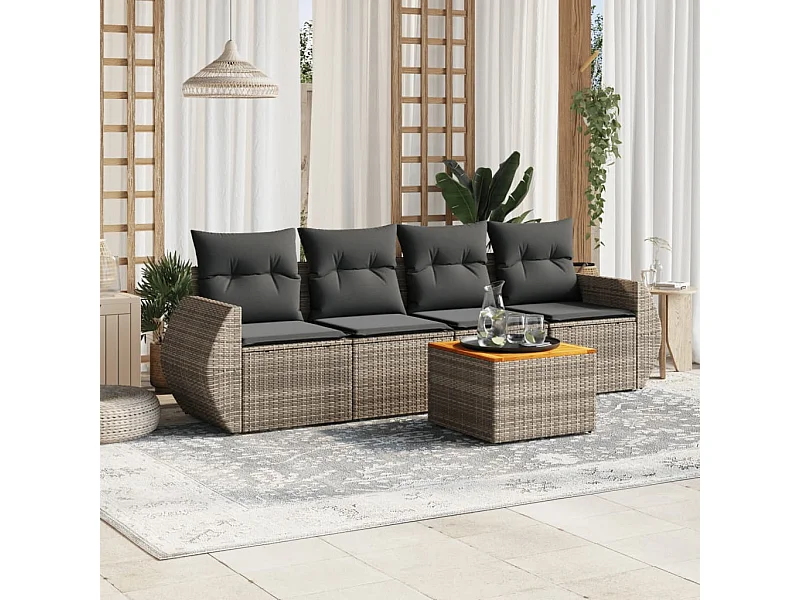 Salon de jardin 5 pcs avec coussins gris résine tressée BE93464