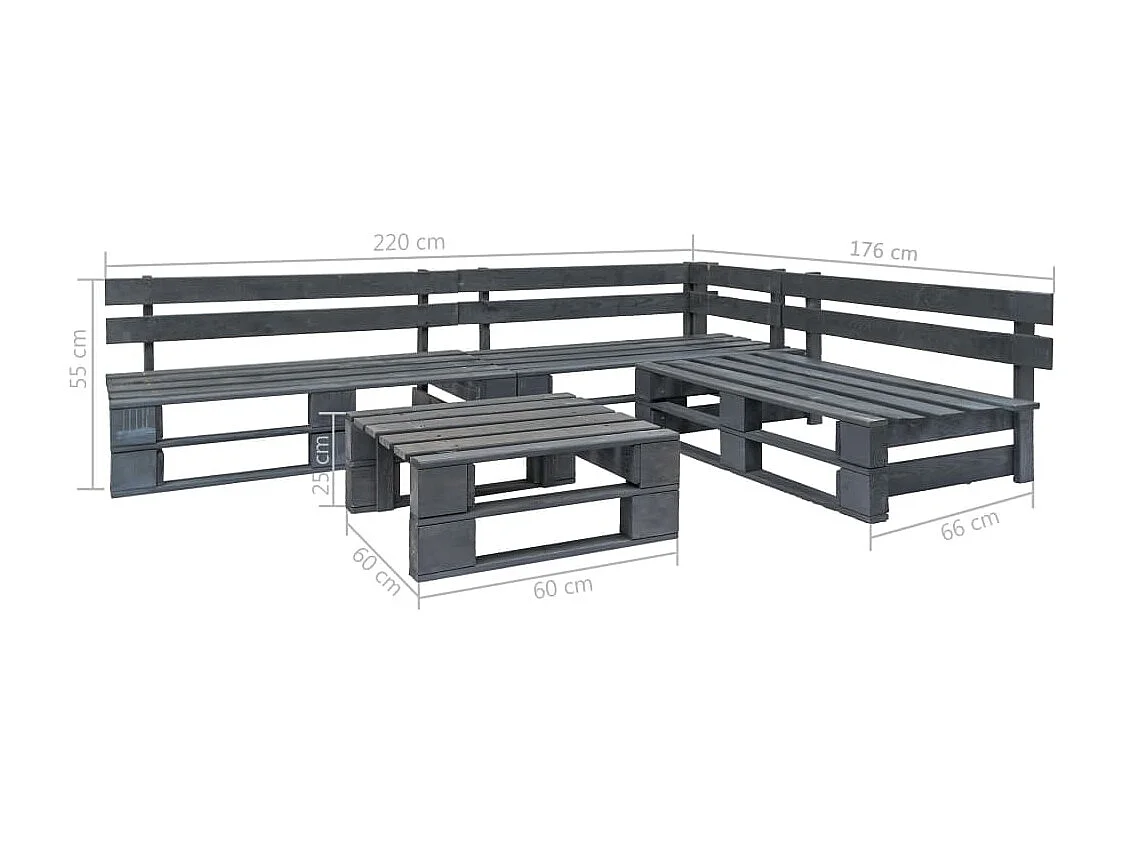 4 pzas Salón de jardín palets madera gris ES61353
