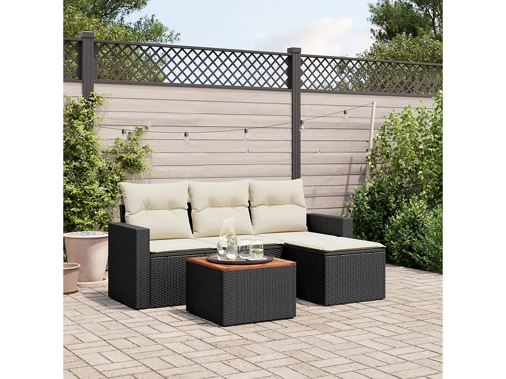 Salon de jardin 5 pcs avec coussins noir résine tressée BE49513