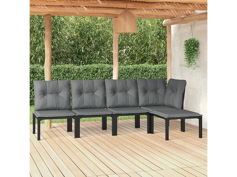 5-tlg. Garten-Sitzgruppe: Sofa + Tisch | Garten-Lounge-Set Schwarz und Grau Poly Rattan -GKD102215