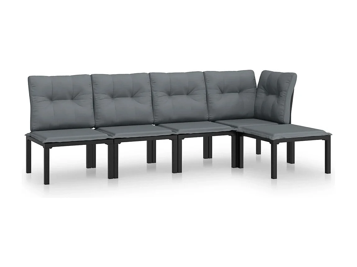 5-tlg. Garten-Sitzgruppe: Sofa + Tisch | Garten-Lounge-Set Schwarz und Grau Poly Rattan -GKD102215