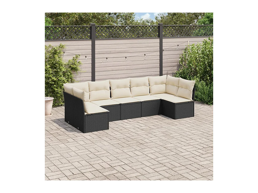 7-tlg. Garten-Sofagarnitur,Gartenmöbel-Set mit Kissen Schwarz Poly Rattan -gkd222194