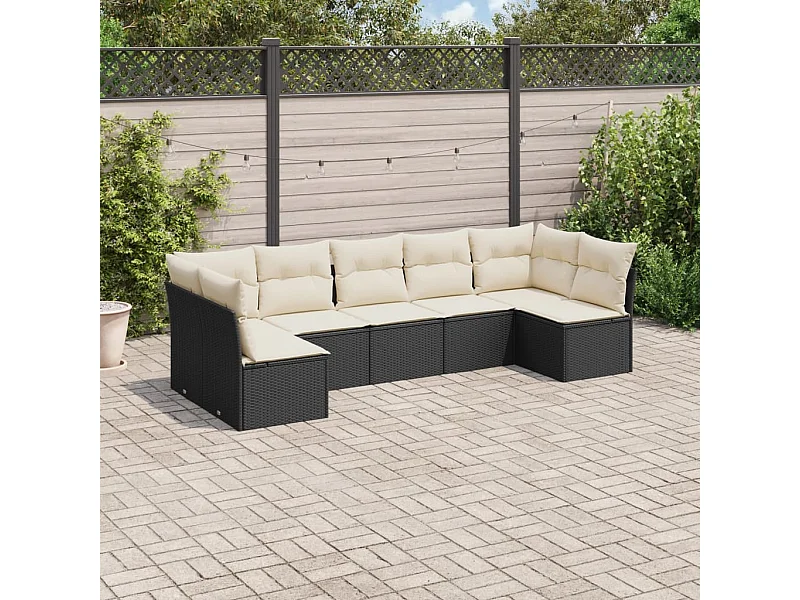 7-tlg. Garten-Sofagarnitur,Gartenmöbel-Set mit Kissen Schwarz Poly Rattan -gkd222194