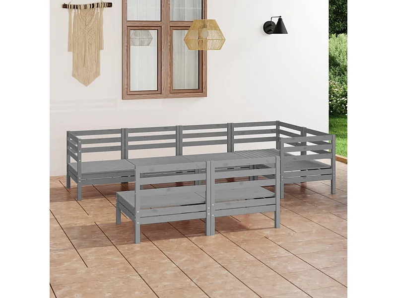 7-tlg. Garten-Sitzgruppe | Garten-Lounge-Set Massivholz Kiefer Grau -GKD811868