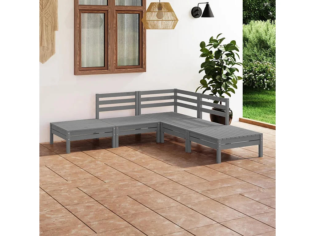 5 pzas Salón de jardín madera maciza de pino gris ES47862