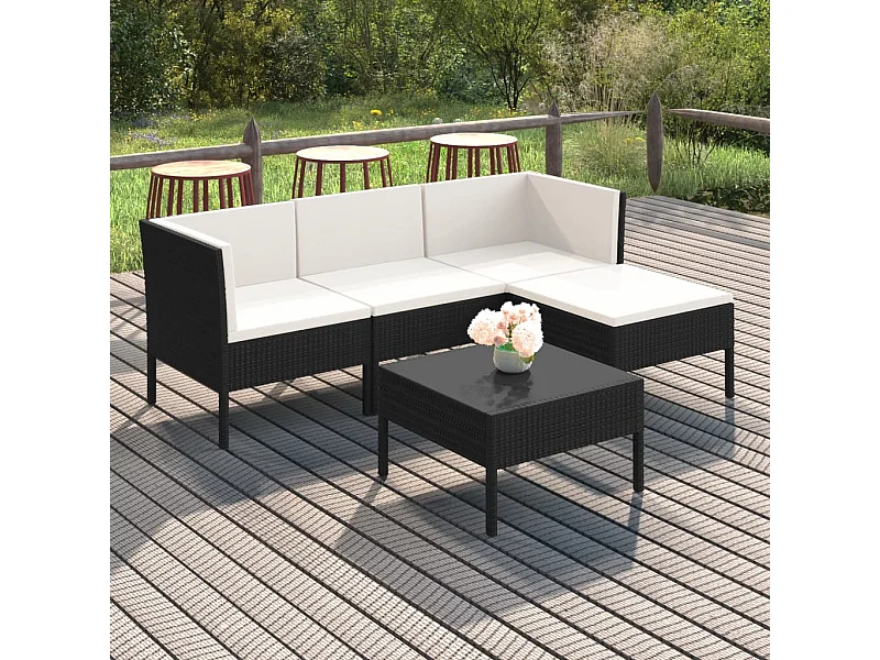 Salon de jardin 5 pcs avec coussins Résine tressée Noir BE99875