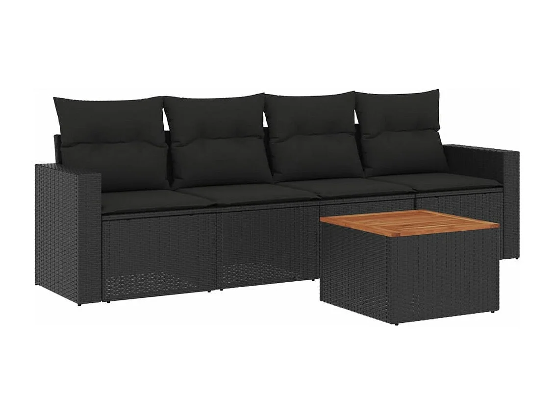 Salon de jardin 5 pcs avec coussins noir résine tressée BE48726