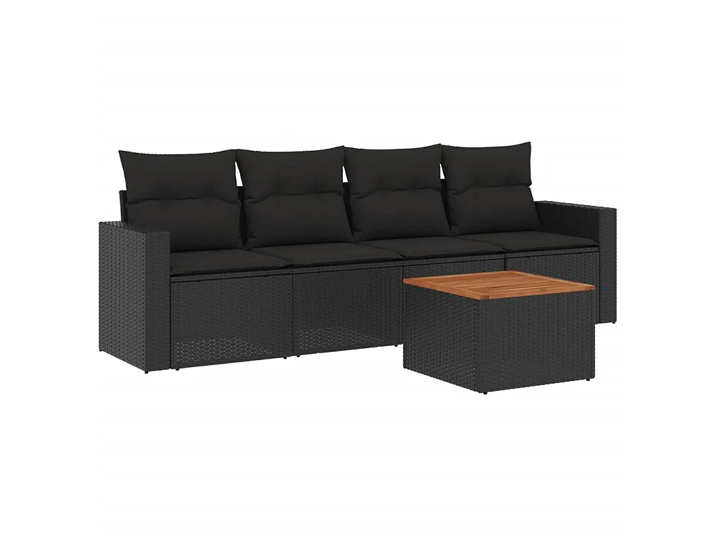 Salon de jardin 5 pcs avec coussins noir résine tressée BE48726