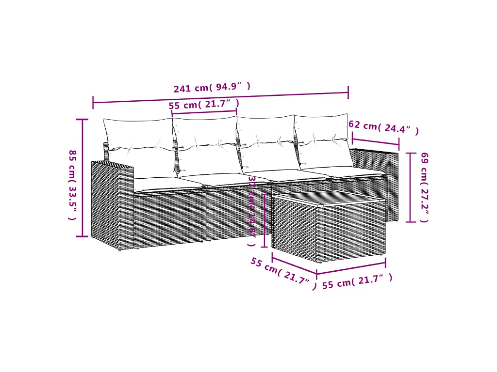 Salon de jardin 5 pcs avec coussins noir résine tressée BE48726