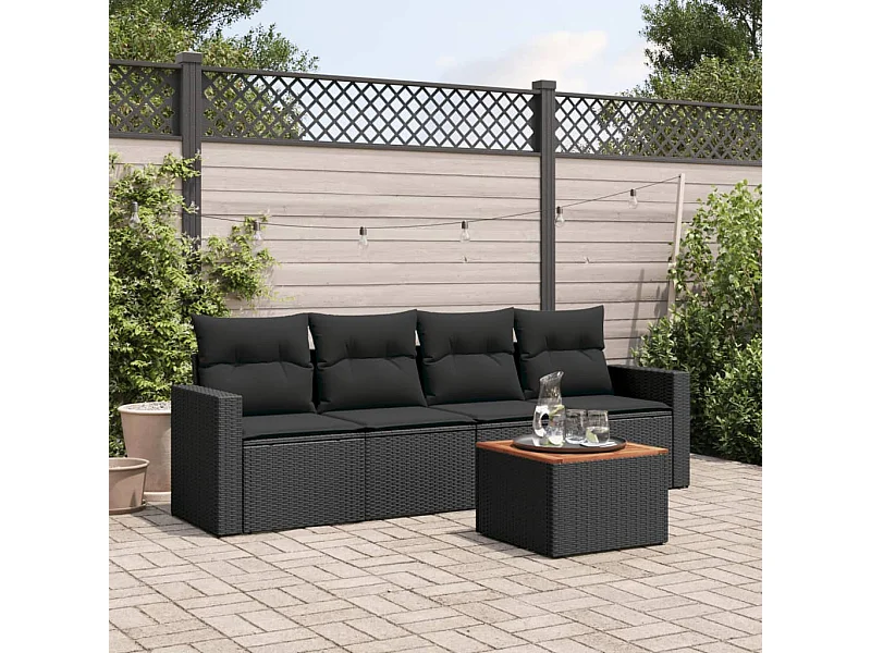 Salon de jardin 5 pcs avec coussins noir résine tressée BE48726