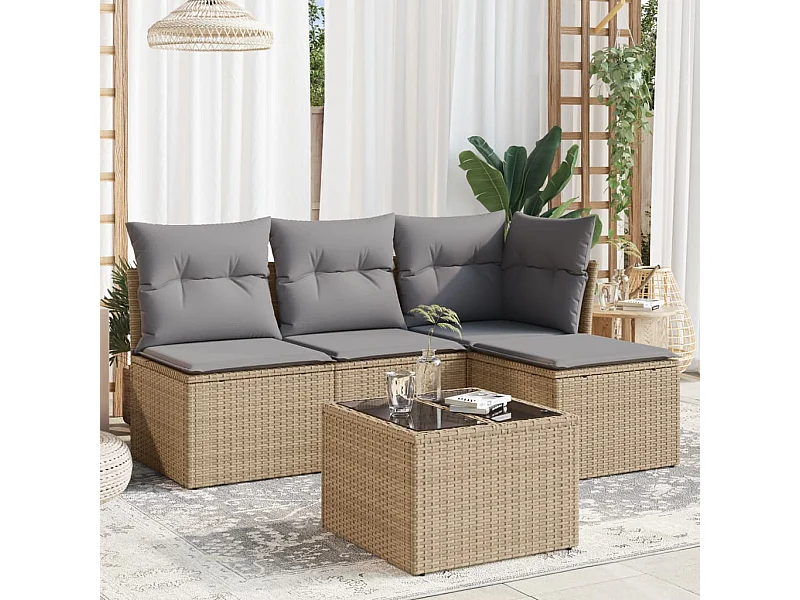 Salon de jardin avec coussins 5 pcs beige résine tressée BE17563