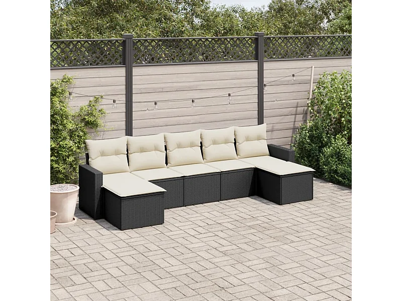 7-tlg. Garten-Sofagarnitur,Gartenmöbel-Set mit Kissen Schwarz Poly Rattan -gkd455888