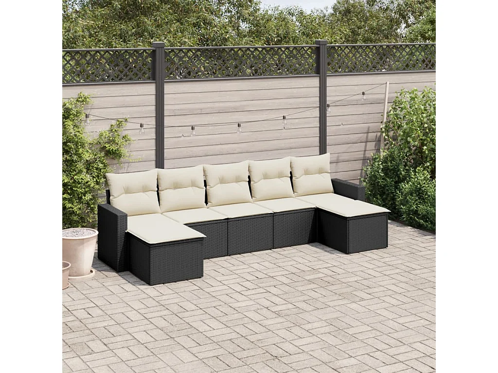 7-tlg. Garten-Sofagarnitur,Gartenmöbel-Set mit Kissen Schwarz Poly Rattan -gkd455888