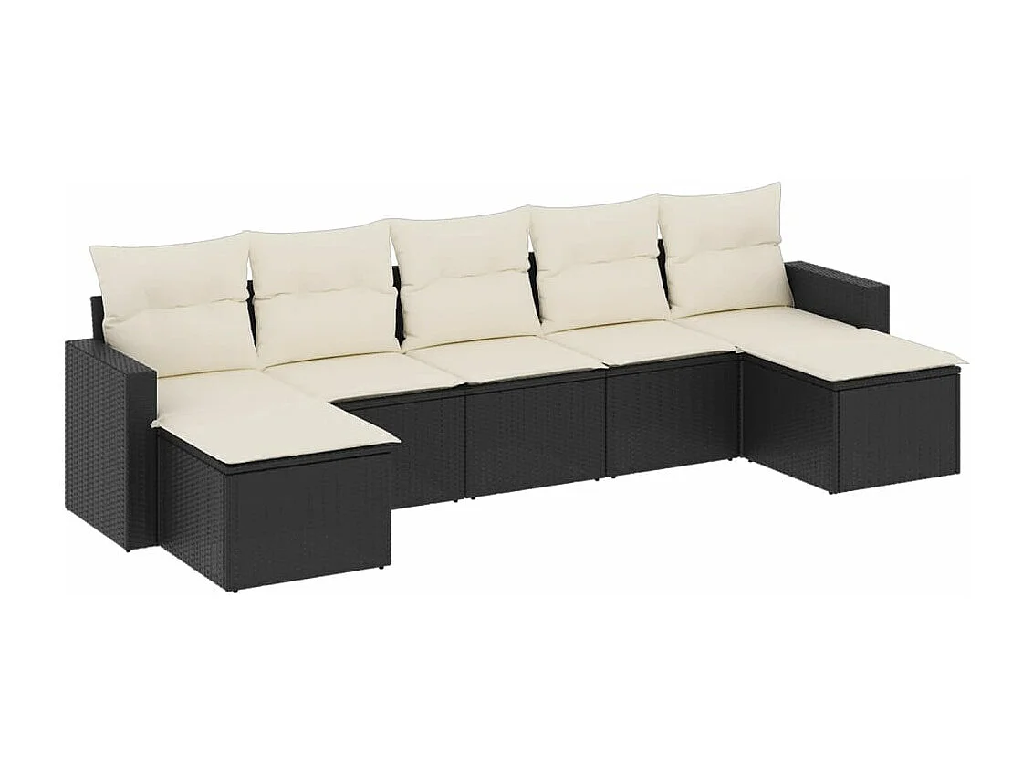 7-tlg. Garten-Sofagarnitur,Gartenmöbel-Set mit Kissen Schwarz Poly Rattan -gkd455888