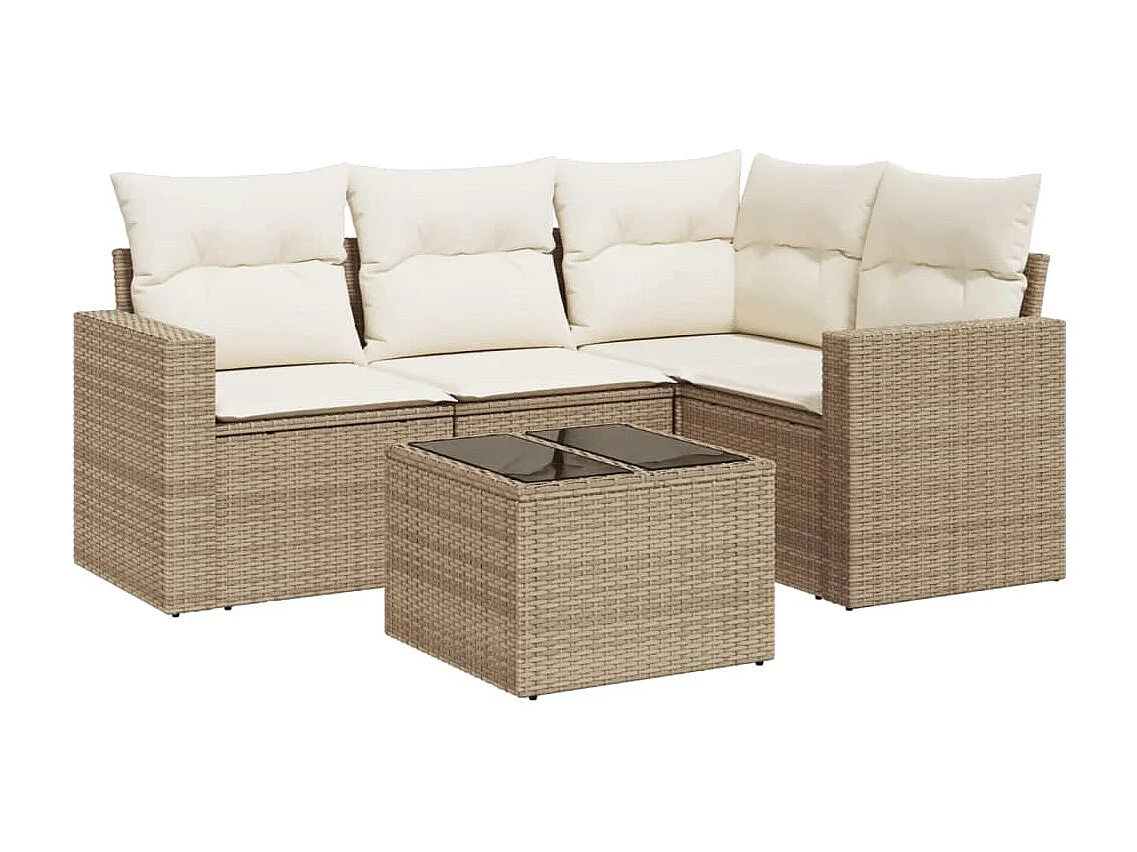 5-tlg. Garten-Sofagarnitur,Gartenmöbel-Set mit Kissen Beige Poly Rattan -gkd647281
