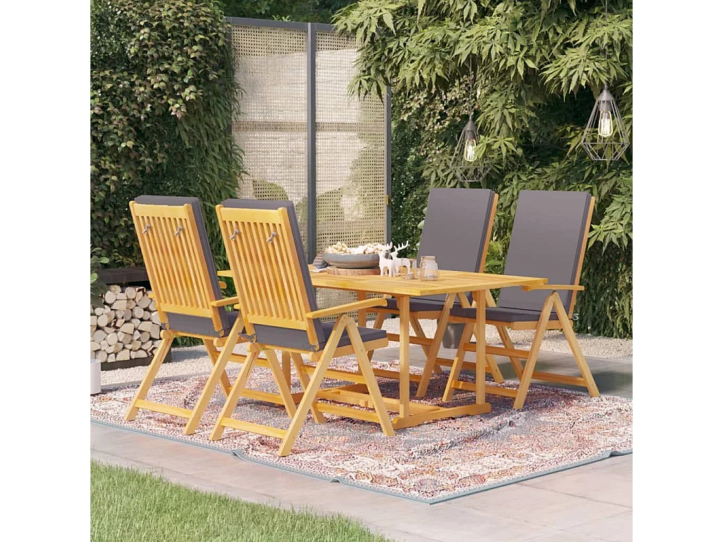 Salon de jardin 5 pcs avec coussins gris Bois de teck massif BE42416