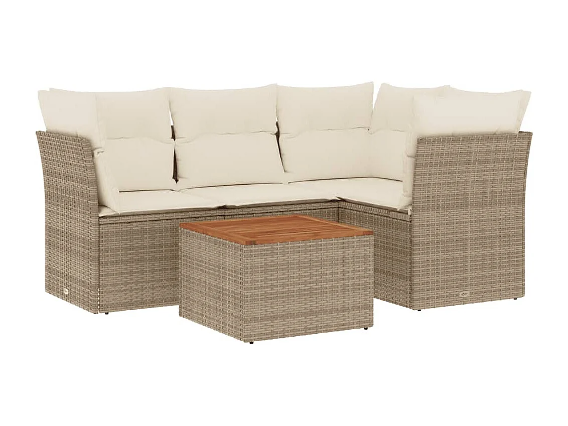5-tlg. Garten-Sofagarnitur,Gartenmöbel-Set mit Kissen Beige Poly Rattan -gkd462754